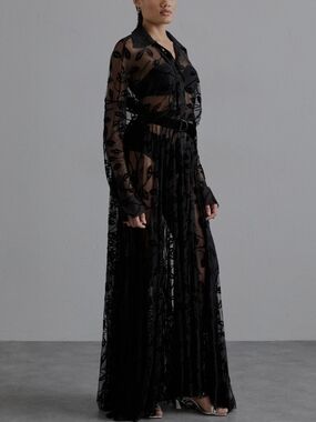 Norma Kamali Black Sheer Embroidered Maxi Dress